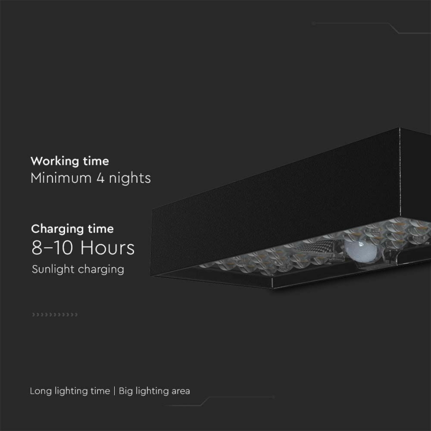 Iluminação solar de parede LED com sensor LED/6W/3,7V IP65 4000K 3000 mAh preto