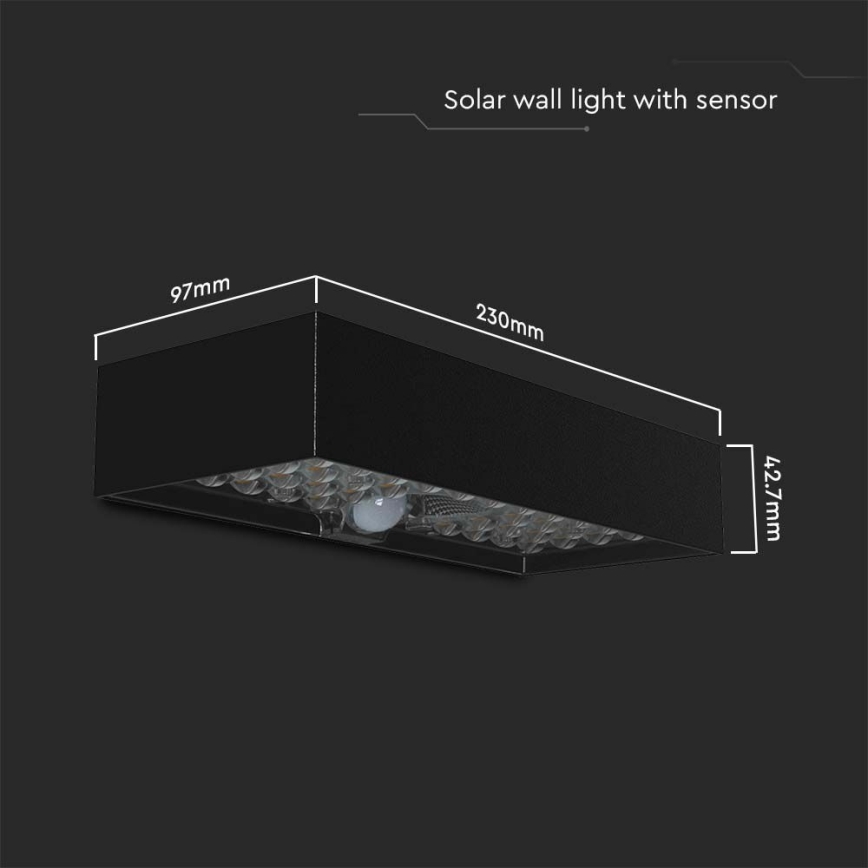 Iluminação solar de parede LED com sensor LED/6W/3,7V IP65 4000K 3000 mAh preto