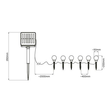 Iluminação solar LED KULKI 6xLED/1,2V 600 mAh 4,3 m IP44 preto/branco