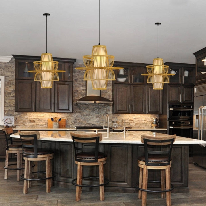 Candeeiro suspenso PINCHOS 1xE27/40W/230V diâmetro 45 cm bambu