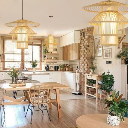 Candeeiro suspenso PINCHOS 1xE27/40W/230V diâmetro 45 cm bambu