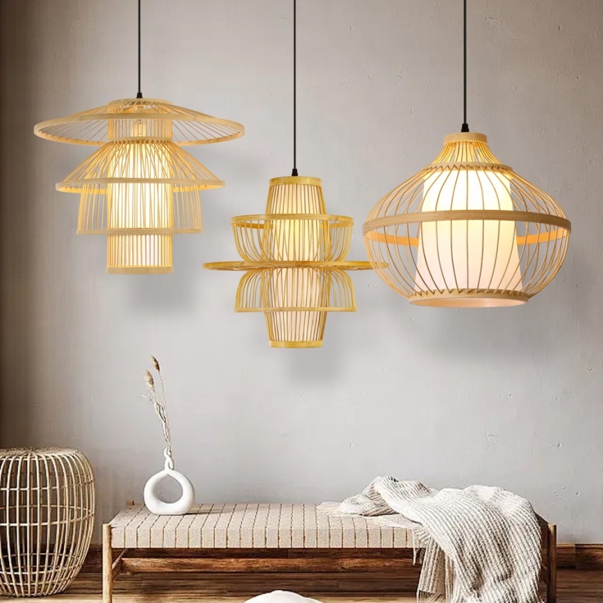 Candeeiro suspenso PINCHOS 1xE27/40W/230V diâmetro 45 cm bambu