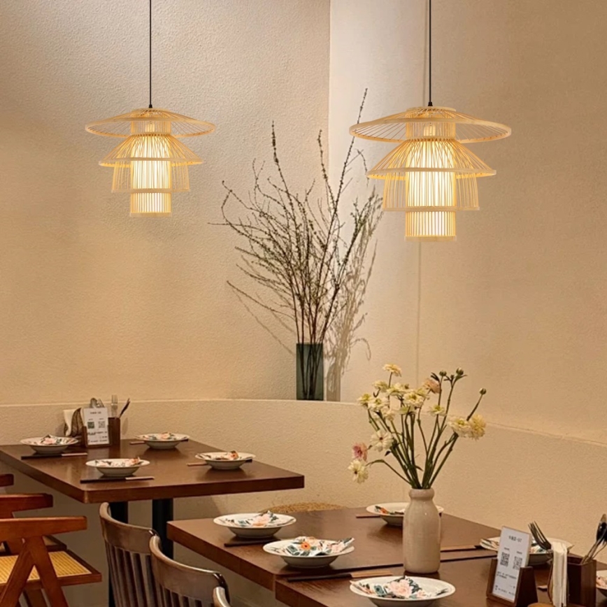 Candeeiro suspenso PINCHOS 1xE27/40W/230V diâmetro 50 cm bambu