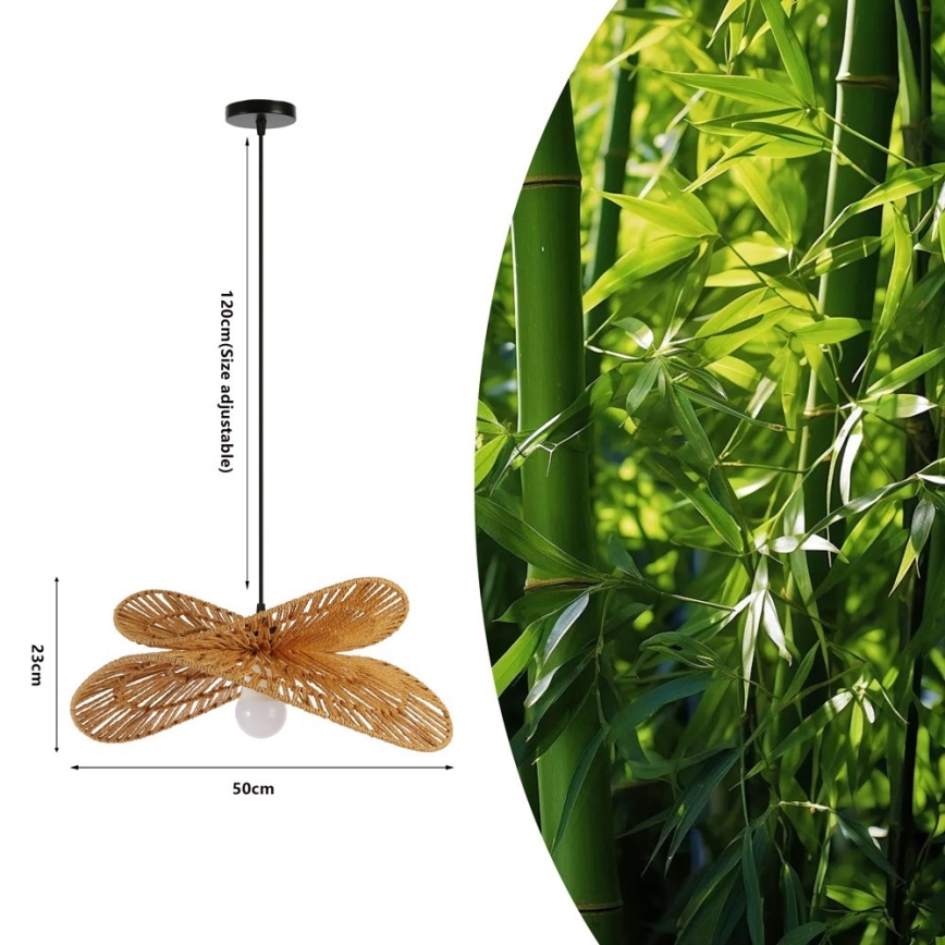 Candeeiro suspenso MARIPOSA 1xE27/40W/230V diâmetro 50 cm juta
