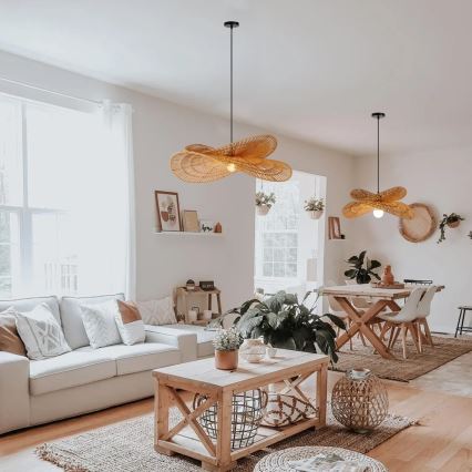 Candeeiro suspenso MARIPOSA 1xE27/40W/230V diâmetro 80 cm juta