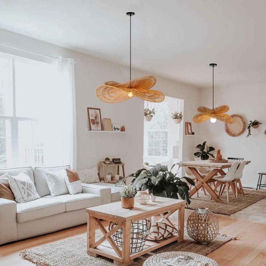 Candeeiro suspenso MARIPOSA 1xE27/40W/230V diâmetro 80 cm juta