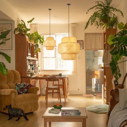 Candeeiro suspenso HILO 1xE27/40W/230V diâmetro 38 cm bambu