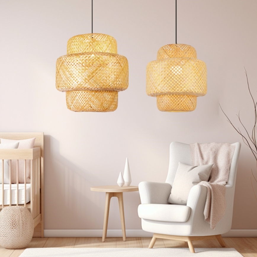 Candeeiro suspenso HILO 1xE27/40W/230V diâmetro 38 cm bambu
