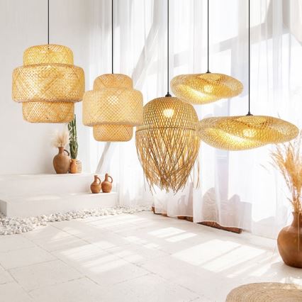 Candeeiro suspenso HILO 1xE27/40W/230V diâmetro 38 cm bambu