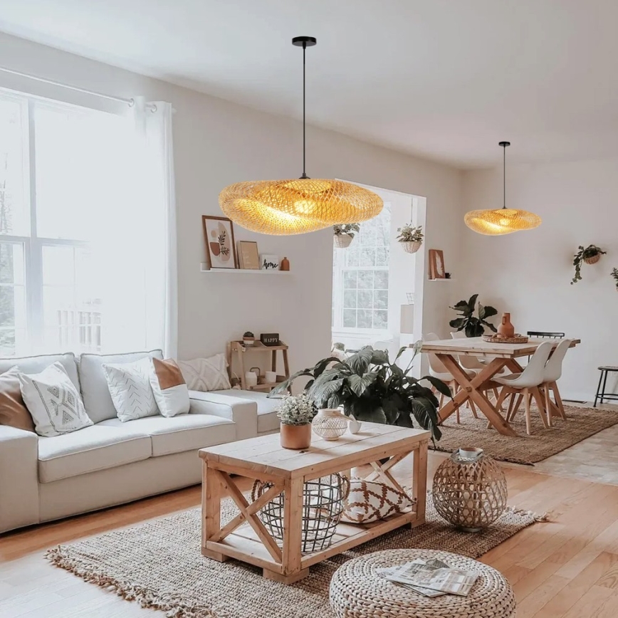 Candeeiro suspenso HILO 1xE27/40W/230V diâmetro 80 cm bambu