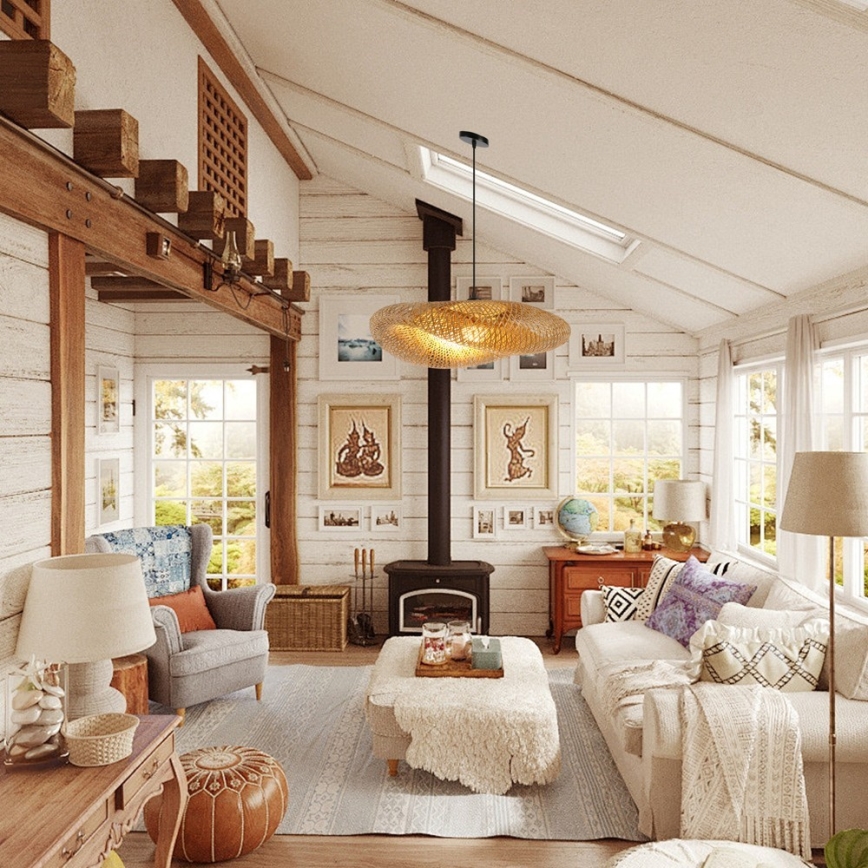 Candeeiro suspenso HILO 1xE27/40W/230V diâmetro 80 cm bambu