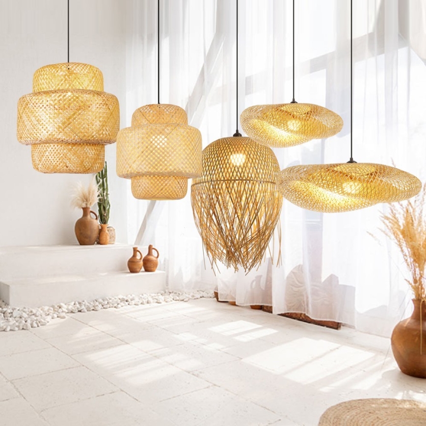 Candeeiro suspenso HILO 1xE27/40W/230V diâmetro 80 cm bambu