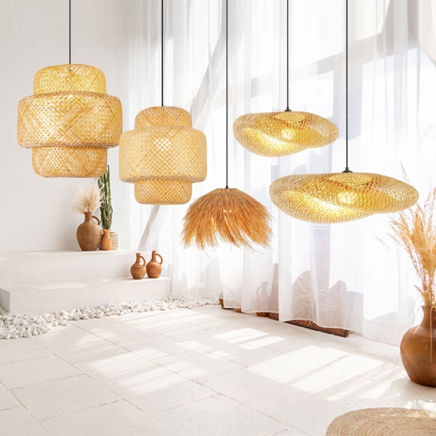 Candeeiro suspenso HILO 1xE27/40W/230V diâmetro 80 cm bambu