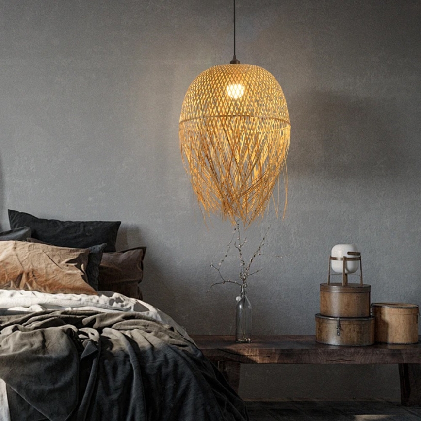 Candeeiro suspenso HILO 1xE27/40W/230V diâmetro 45 cm bambu