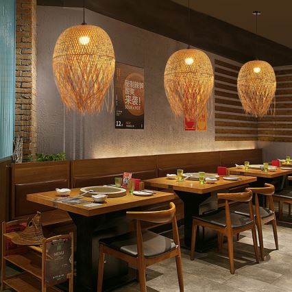 Candeeiro suspenso HILO 1xE27/40W/230V diâmetro 45 cm bambu