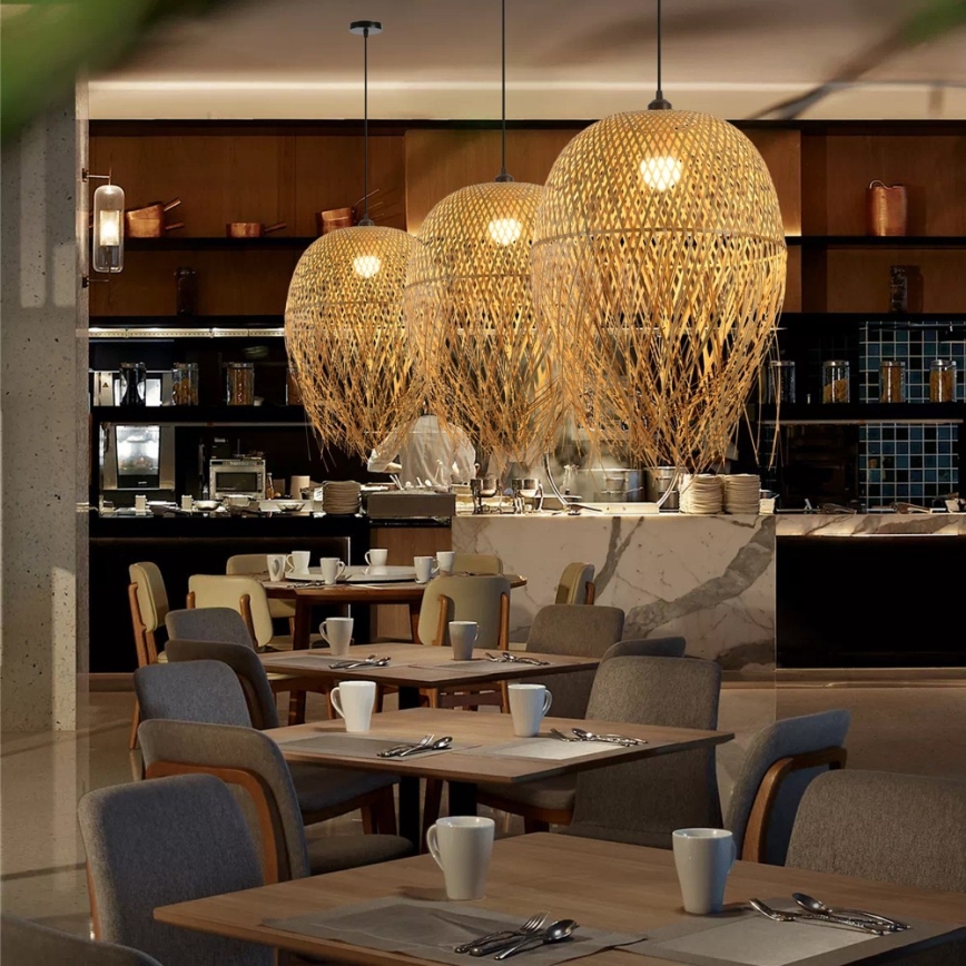 Candeeiro suspenso HILO 1xE27/40W/230V diâmetro 45 cm bambu