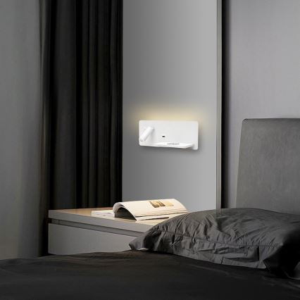 Immax 08285L - Luminária de parede LED com prateleira, porta USB e carregamento sem fio Be PREPARE LED/3W/230V + LED/3W branco