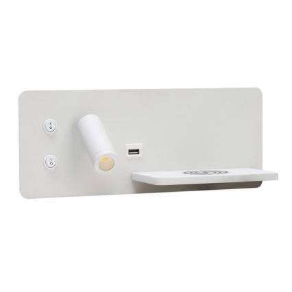 Immax 08285L - Luminária de parede LED com prateleira, porta USB e carregamento sem fio Be PREPARE LED/3W/230V + LED/3W branco