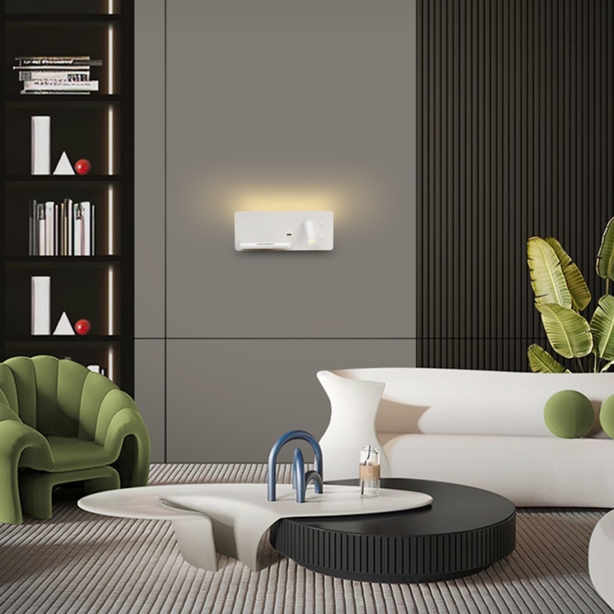 Immax 08286L - Luminária de parede LED com prateleira, porta USB e carregamento sem fio Be PREPARE LED/3W/230V + LED/3W branco