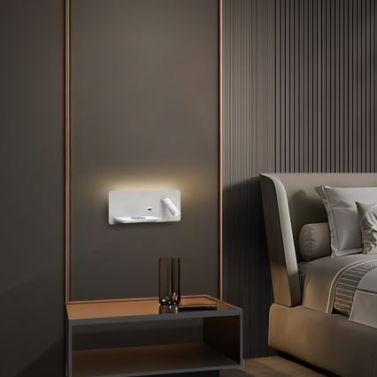 Immax 08286L - Luminária de parede LED com prateleira, porta USB e carregamento sem fio Be PREPARE LED/3W/230V + LED/3W branco