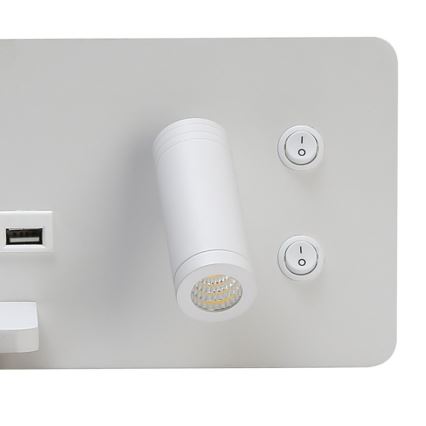 Immax 08286L - Luminária de parede LED com prateleira, porta USB e carregamento sem fio Be PREPARE LED/3W/230V + LED/3W branco