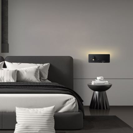 Immax 08287L - Foco de luz LED para parede com prateleira, porta USB e carregamento sem fios Be PREPARE LED/3W/230V + LED/3W preto