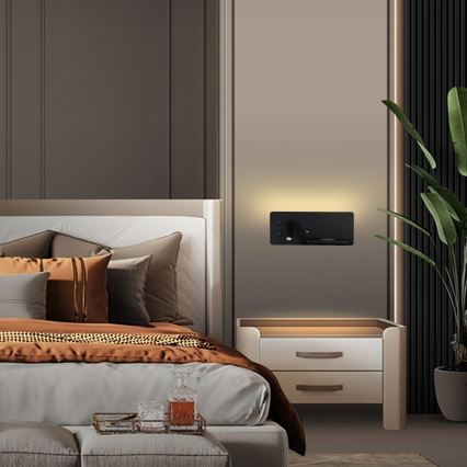 Immax 08287L - Foco de luz LED para parede com prateleira, porta USB e carregamento sem fios Be PREPARE LED/3W/230V + LED/3W preto