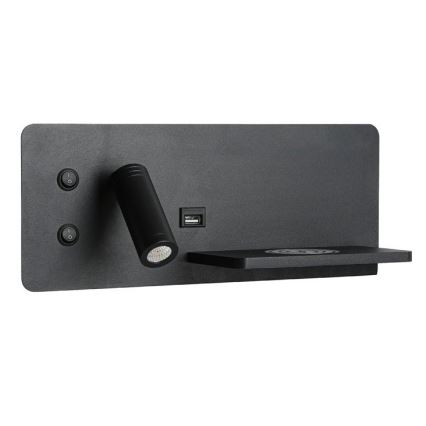 Immax 08287L - Foco de luz LED para parede com prateleira, porta USB e carregamento sem fios Be PREPARE LED/3W/230V + LED/3W preto