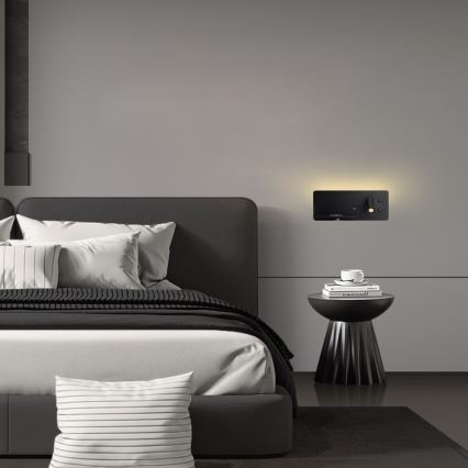 Immax 08288L - Luminária de parede LED com prateleira, porta USB e carregamento sem fio Be PREPARE LED/3W/230V + LED/3W preto