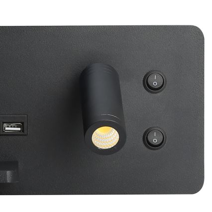 Immax 08288L - Luminária de parede LED com prateleira, porta USB e carregamento sem fio Be PREPARE LED/3W/230V + LED/3W preto