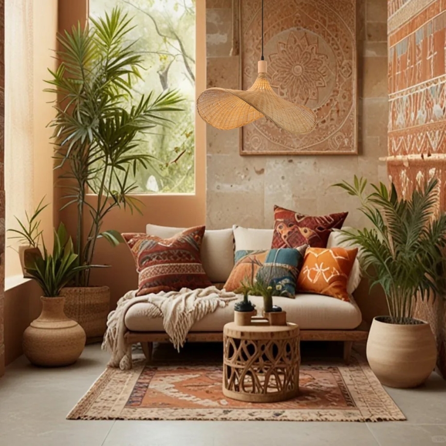 Immax 08289L - Candeeiro suspenso SOMBRERO 1xE27/40W/230V diâmetro 70 cm vime