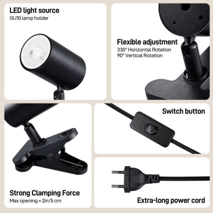 Luminária com clipe PUNTO 1xGU10/9W/230V preta