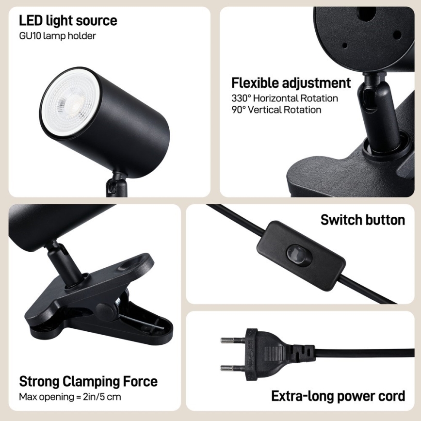 Luminária com clipe PUNTO 1xGU10/9W/230V preta
