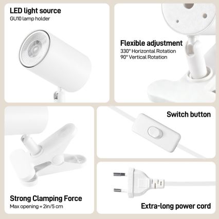 Candeeiro com clip PUNTO 1xGU10/9W/230V branco
