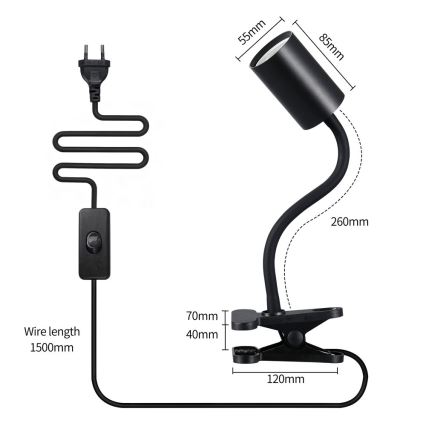 Candeeiro flexível com clipe PUNTO 1xGU10/9W/230V preto