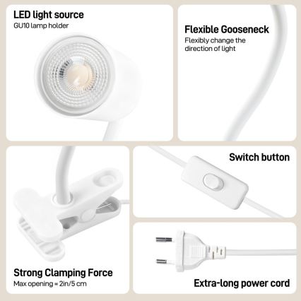 Luminária flexível com clipe PUNTO 1xGU10/9W/230V branca