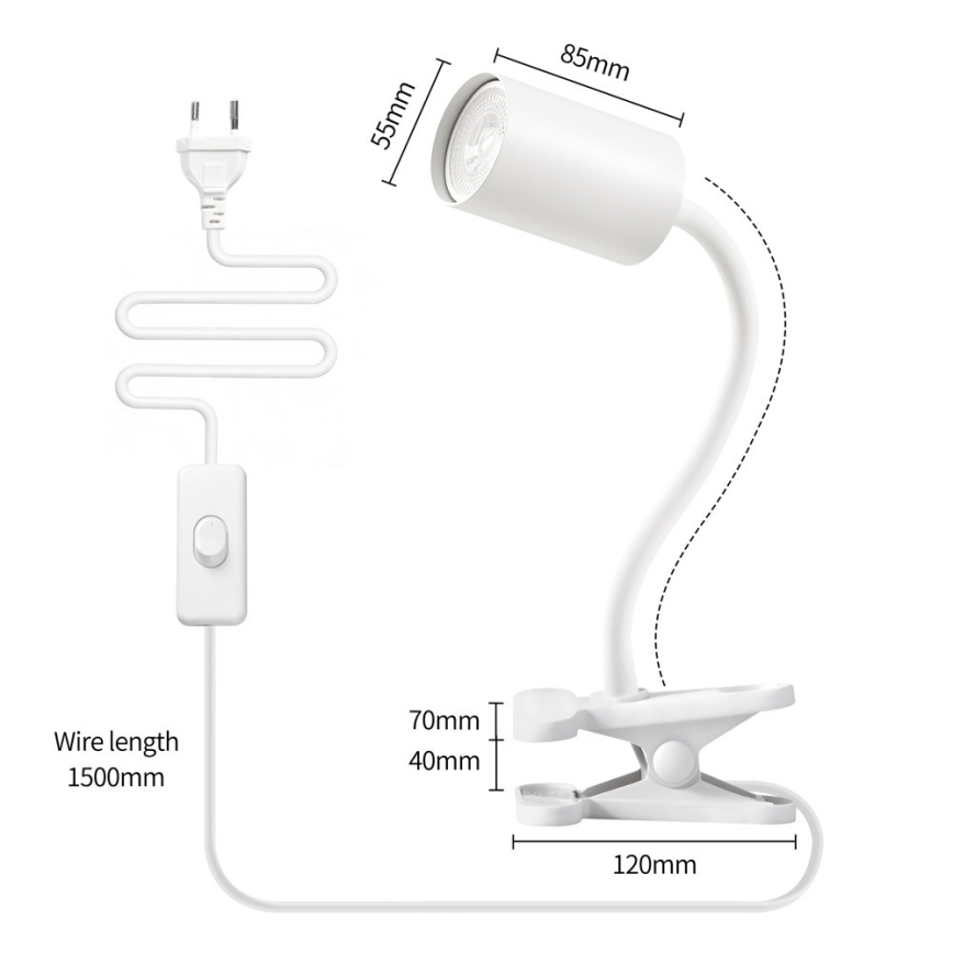 Luminária flexível com clipe PUNTO 1xGU10/9W/230V branca