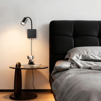 Aplique de parede com USB PUNTO 1xGU10/9W/230V preto