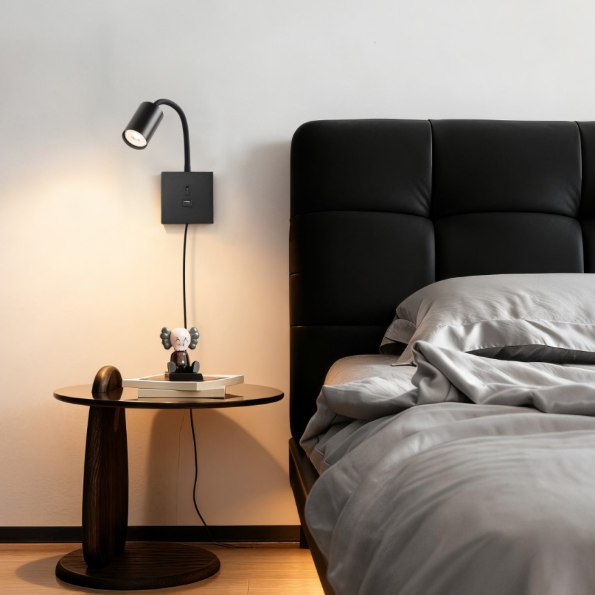 Aplique de parede com USB PUNTO 1xGU10/9W/230V preto