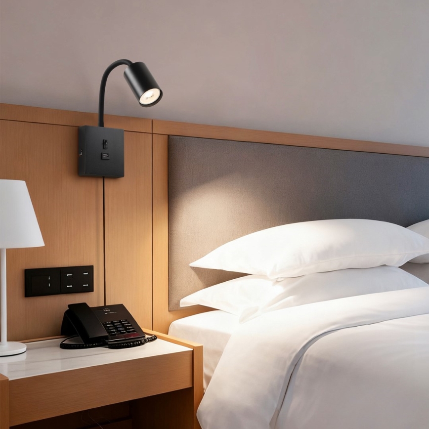 Aplique de parede com USB PUNTO 1xGU10/9W/230V preto
