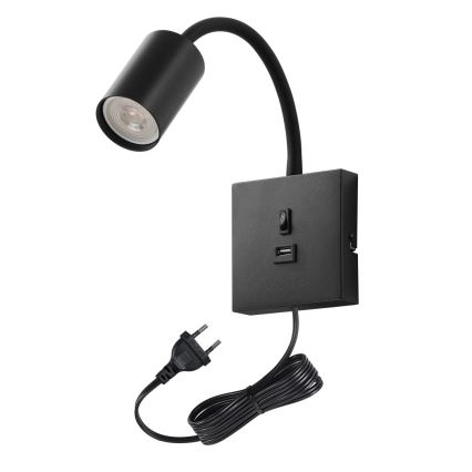 Aplique de parede com USB PUNTO 1xGU10/9W/230V preto