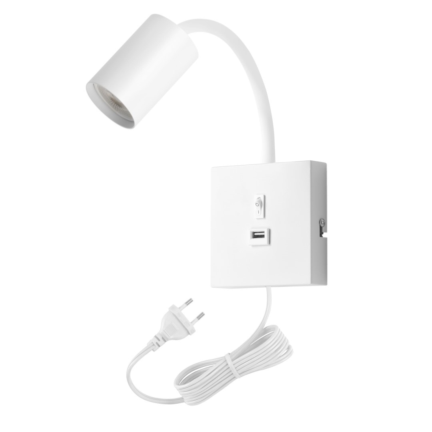 Aplique de parede com porta USB PUNTO 1xGU10/9W/230V branco