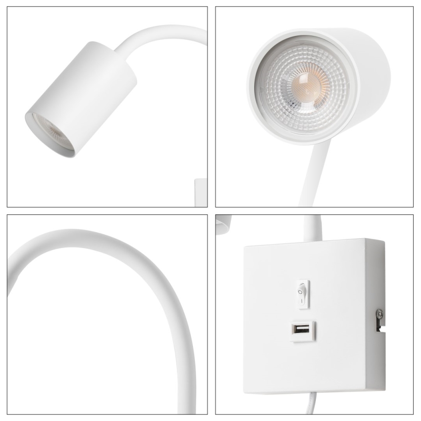 Aplique de parede com porta USB PUNTO 1xGU10/9W/230V branco