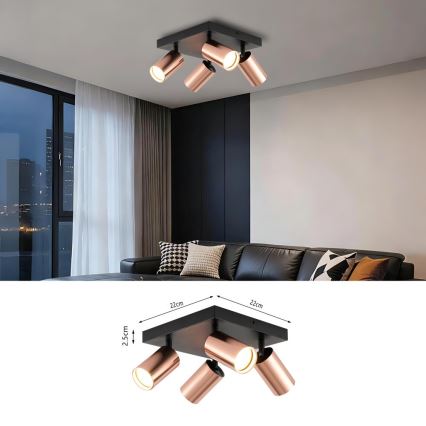 Candeeiro de focos PUNTO 4xGU10/9W/230V ouro rosa