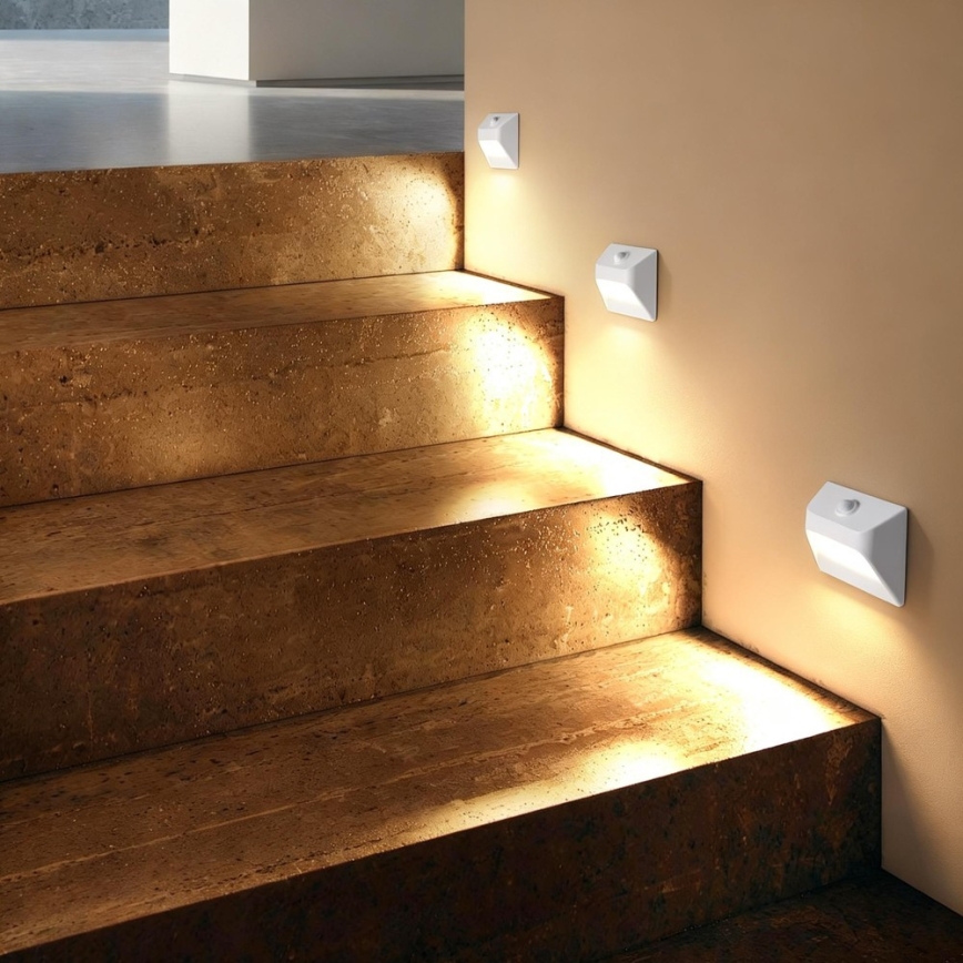 Luminária de escada recarregável LED com sensor de movimento e sensor crepuscular STEP LIGHT LED/0,3W/3,7V 2200 mAh IP53 branca