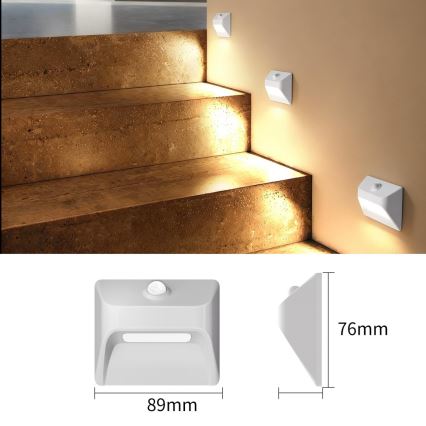 Luminária de escada recarregável LED com sensor de movimento e sensor crepuscular STEP LIGHT LED/0,3W/3,7V 2200 mAh IP53 branca