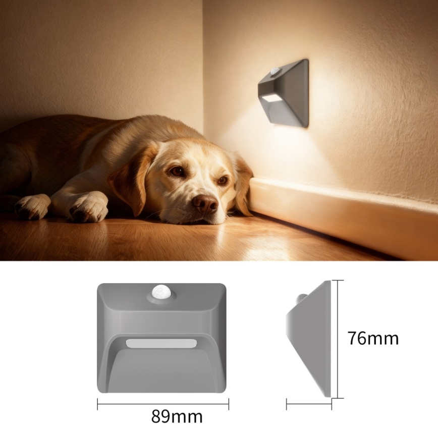 Luz LED recarregável para escadas com sensor de movimento e de crepúsculo STEP LIGHT LED/0,3W/3,7V 2200 mAh IP53 cinzento