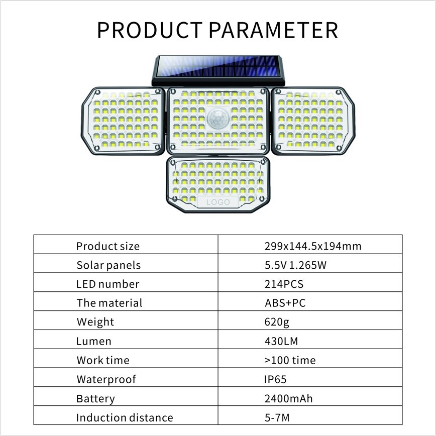 Iluminação solar de parede LED com sensor LED/5W/5,5V IP65 2400 mAh