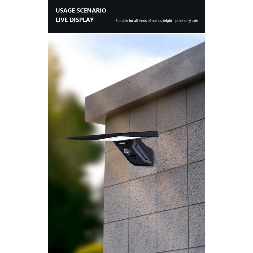 Iluminação solar de parede LED com sensor LED/2,6W/5,5V IP65 1800 mAh preto