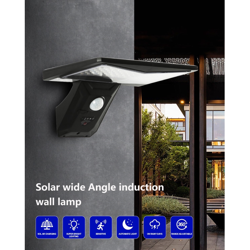 Iluminação solar de parede LED com sensor LED/2,6W/5,5V IP65 1800 mAh preto